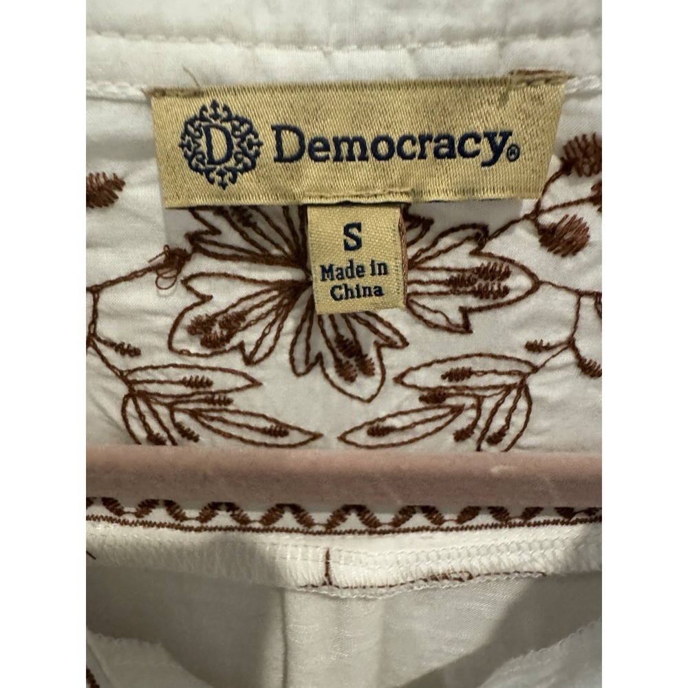 Democracy Boho Ivory Floral Embroidered Peasant Top Sz S Long Sleeve - Picture 3 of 9